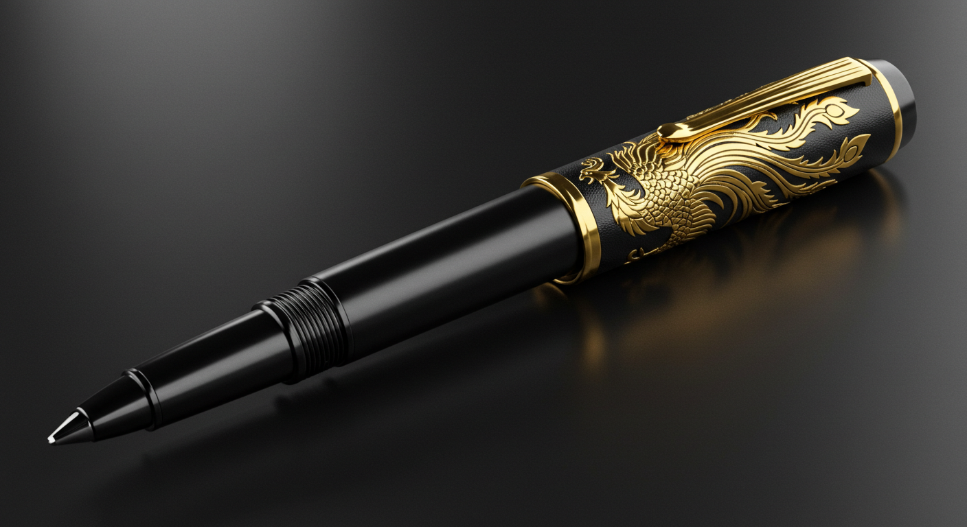 Gold Phoenix Black Metal Pen – Elegant Luxury Writing Instrument