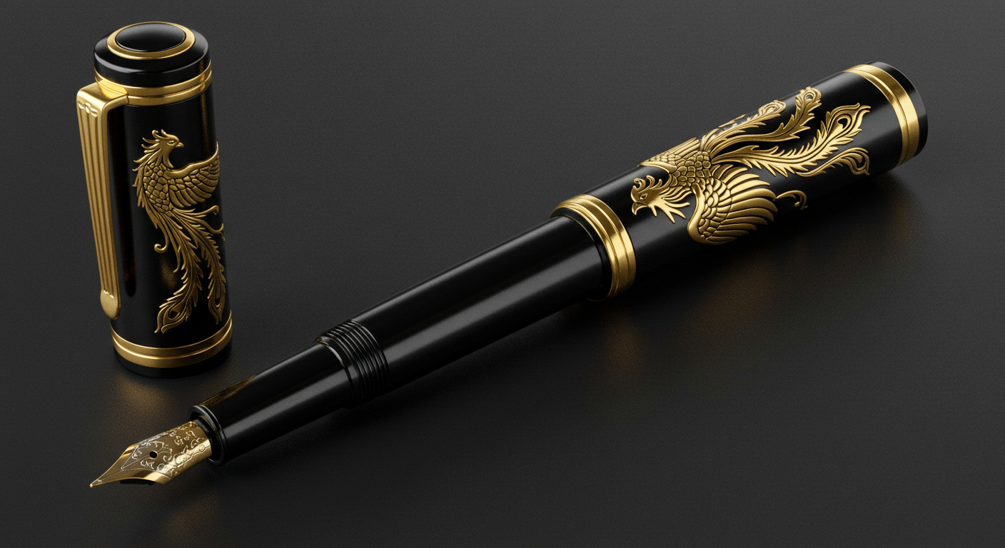 Gold Phoenix Black Metal Pen – Elegant Luxury Writing Instrument