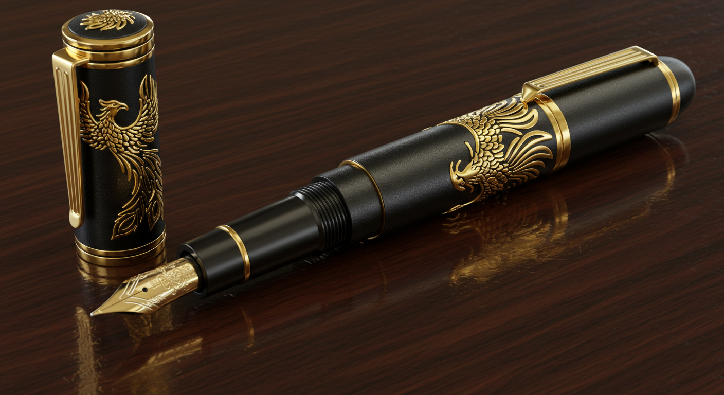 Gold Phoenix Black Metal Pen – Elegant Luxury Writing Instrument