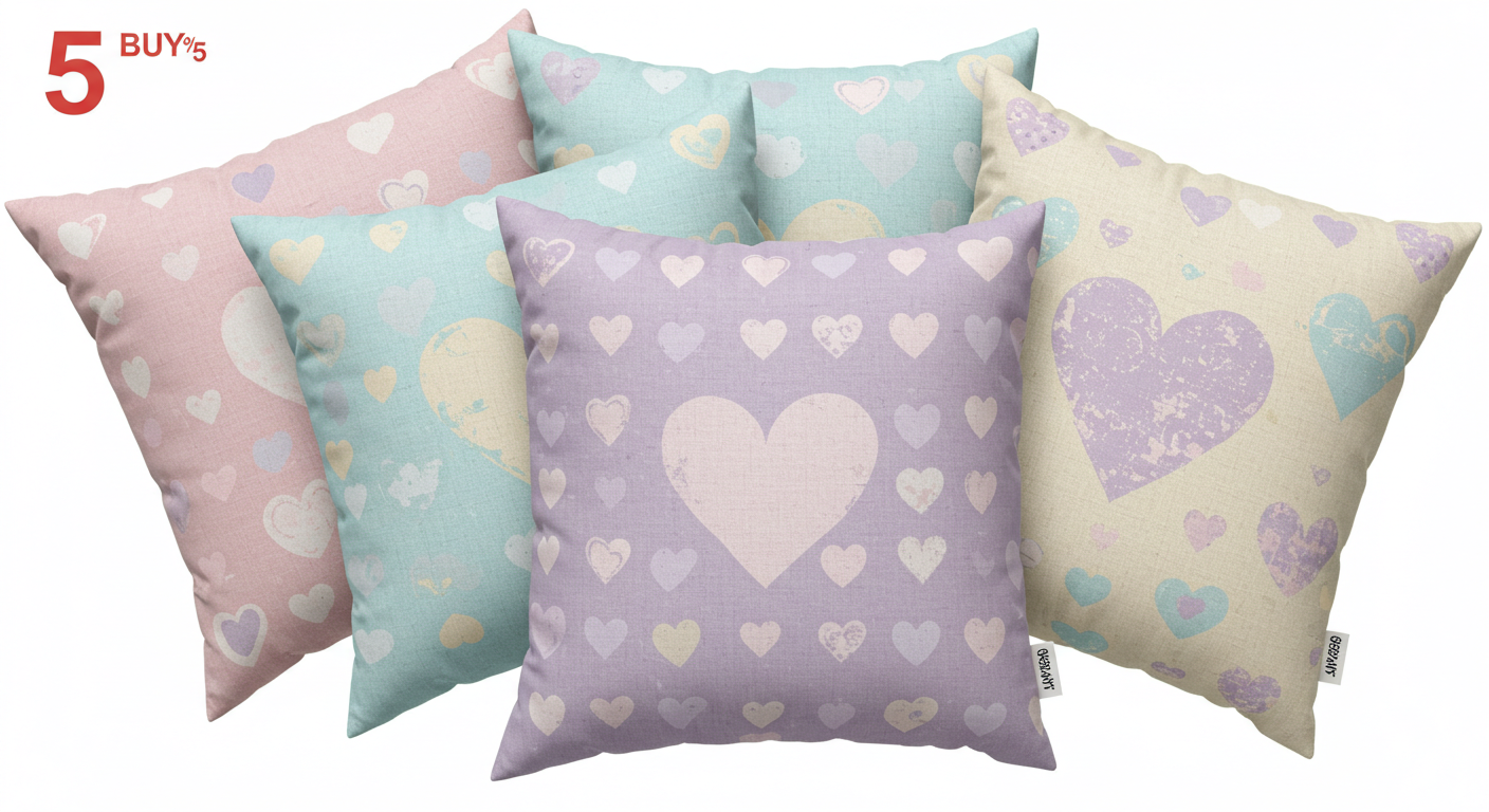 Heart Design Printed Cotton Pillow Covers – Set of 10 (Buy 5 Get 5 Free) | Romantic & Cozy