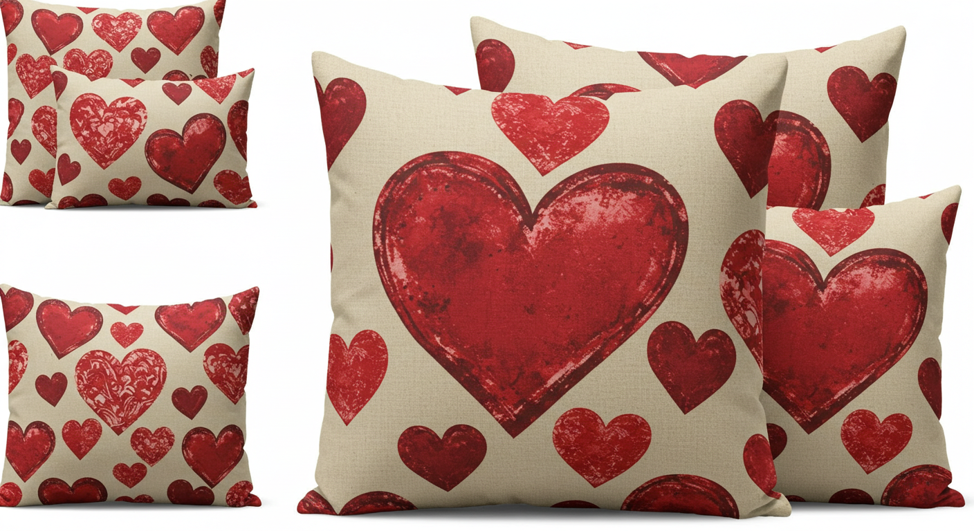 Heart Design Printed Cotton Pillow Covers – Set of 10 (Buy 5 Get 5 Free) | Romantic & Cozy
